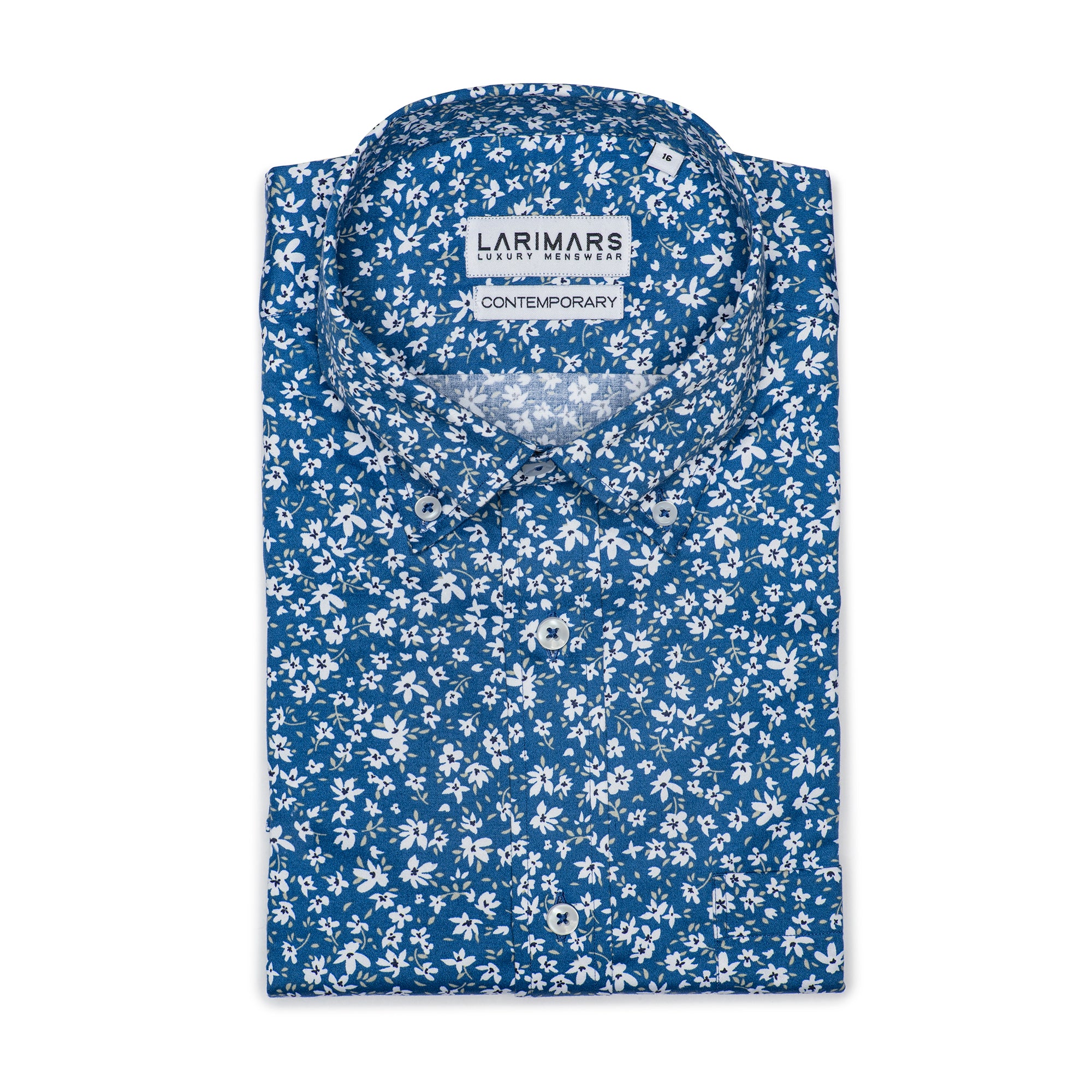 Floral Printed Cotton Shirt in Blue