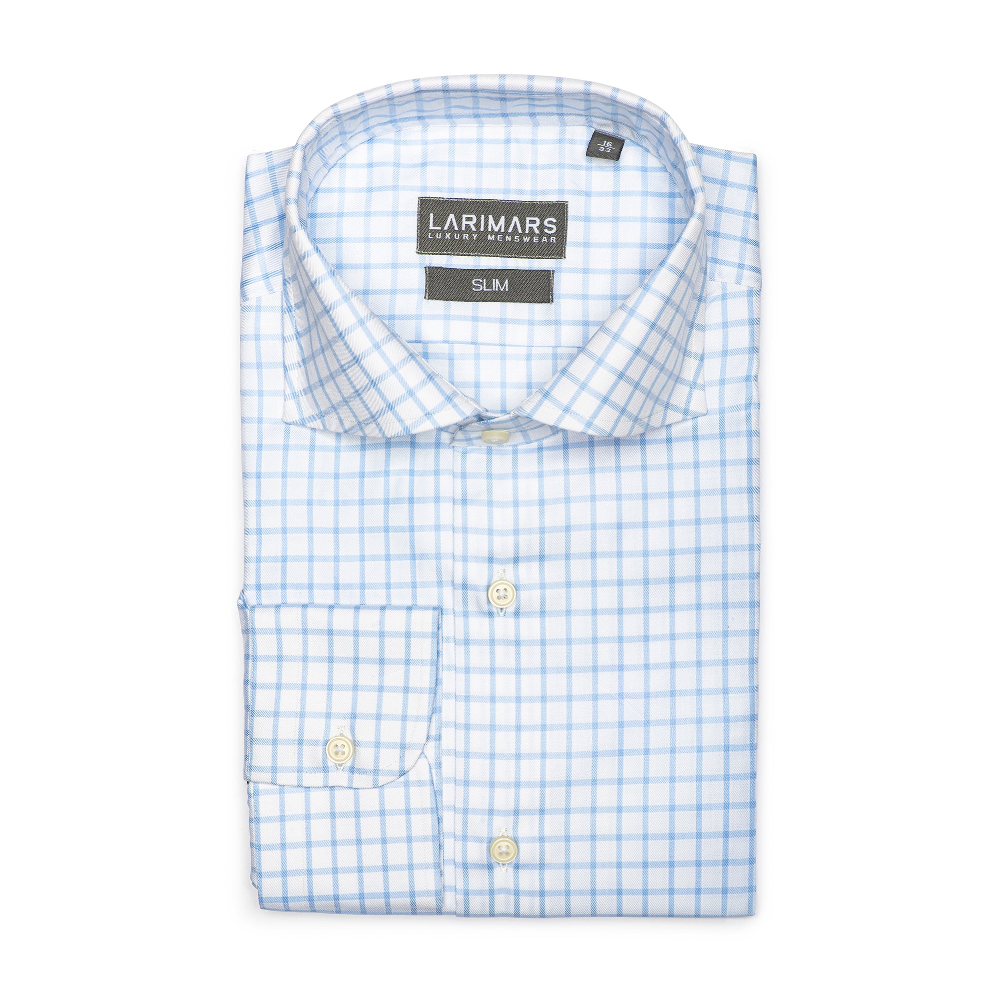 Light Blue Cotton Check Shirt for Men