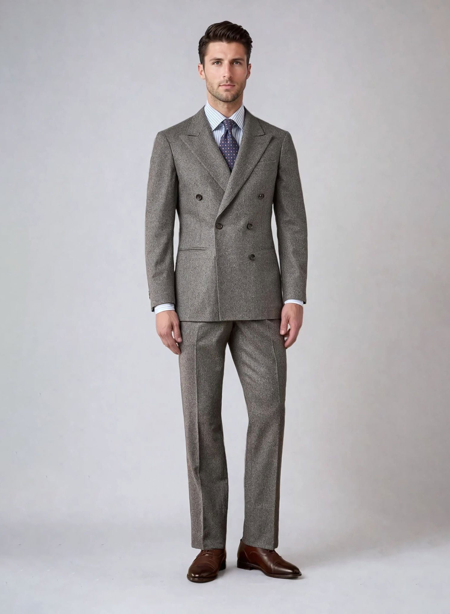 Grey Double Breast Flannel | Peak Lapel