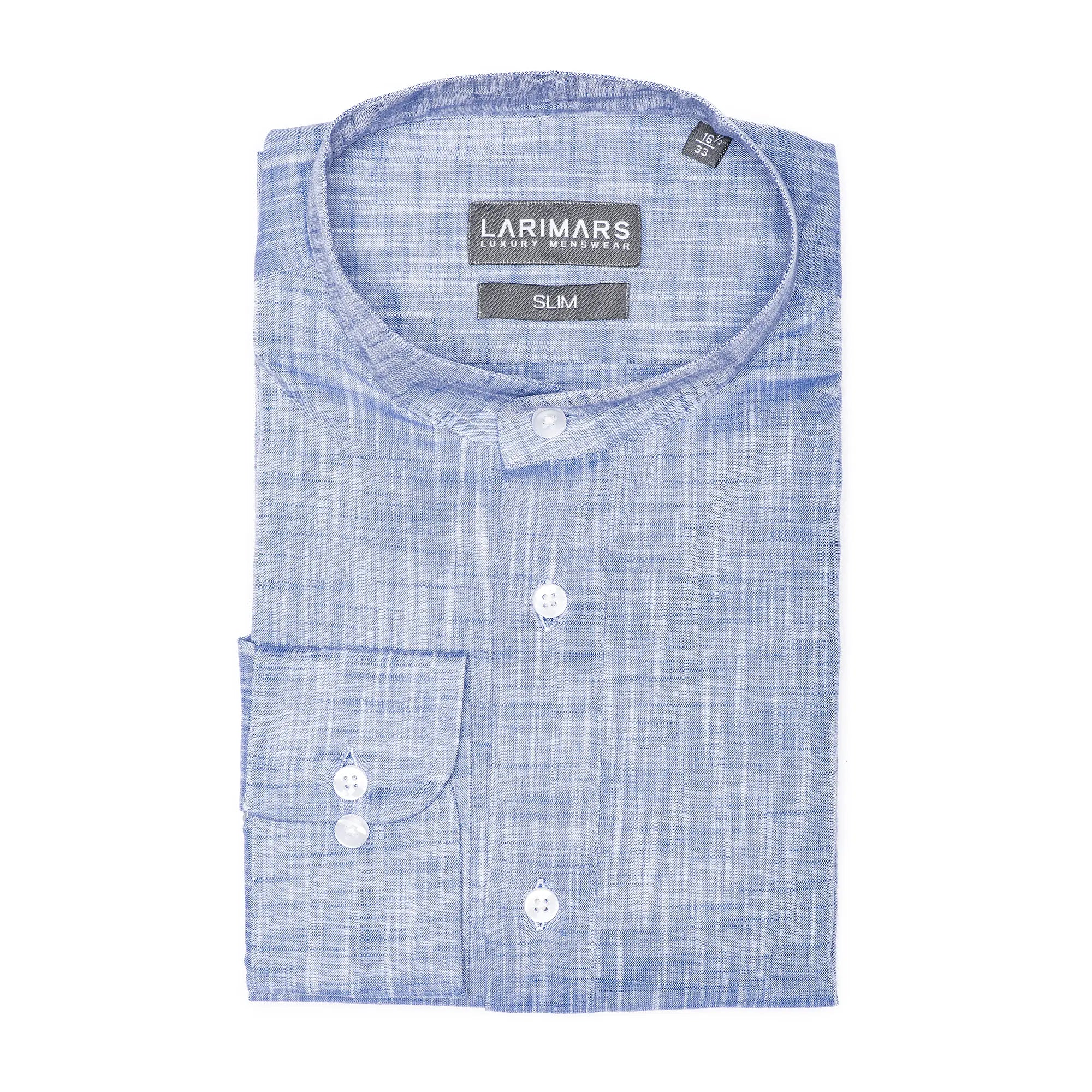 Light Blue Slub Popover Shirt for Men